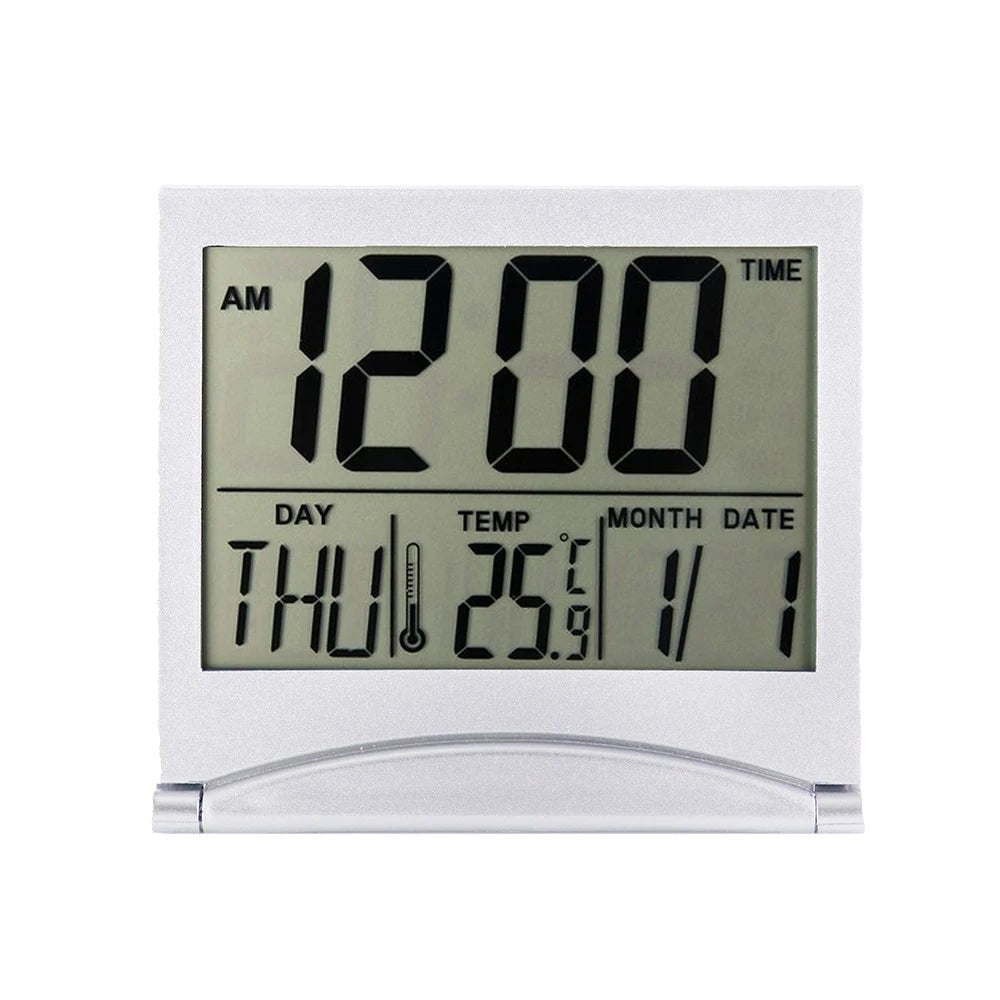 Folding LCD Digital Alarm Clock Desk Table Weather Station Desk Temperature Travel Ectronic Mini Clock - Checkouts UK