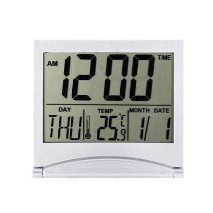 Folding LCD Digital Alarm Clock Desk Table Weather Station Desk Temperature Travel Ectronic Mini Clock - Checkouts UK