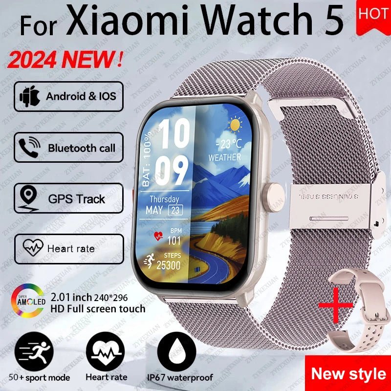 For Xiaomi Watch 5 Global Version Men Women HD AMOLED Screen Heart Rate Bluetooth Call GPS Track Waterproof Sports Smart Watch - Checkouts USA