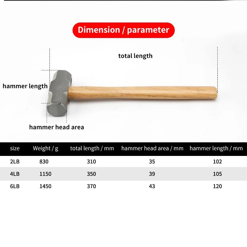 Heavy Duty Wooden Handle Sledge Hammer 1Pcs Forged Steel Octagon Hammer Square Head Big Hammer Masonry Hammer 2LB 3LB 4LB - Checkouts USA