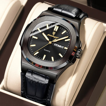 High Quality Watch For Men Luxury Luminous Waterproof Week Calendar Man Clock Leather Square Men's Quartz Watches Reloj - Checkouts USA