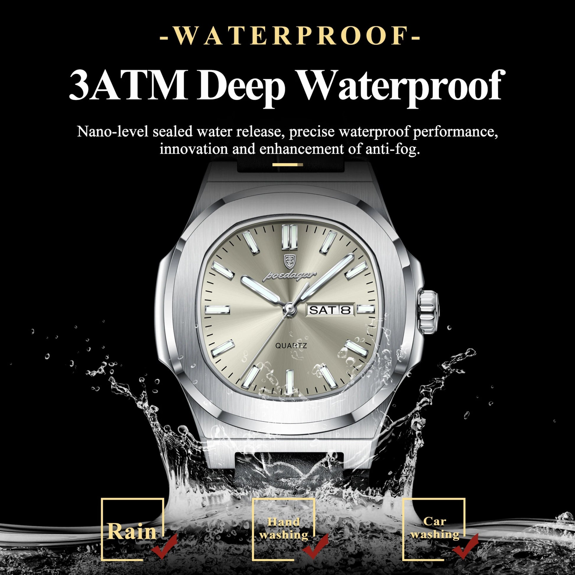 High Quality Watch For Men Luxury Luminous Waterproof Week Calendar Man Clock Leather Square Men's Quartz Watches Reloj - Checkouts USA