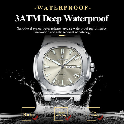 High Quality Watch For Men Luxury Luminous Waterproof Week Calendar Man Clock Leather Square Men's Quartz Watches Reloj - Checkouts USA