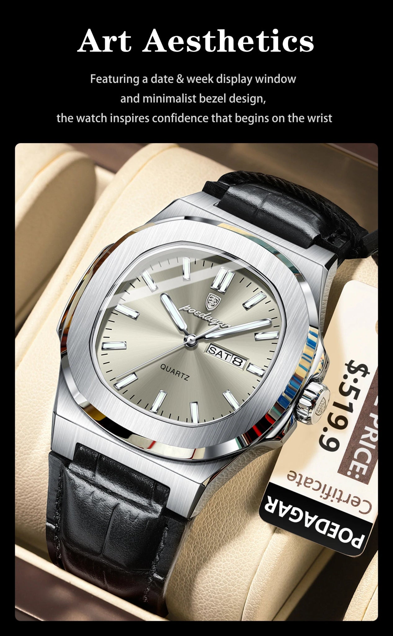 High Quality Watch For Men Luxury Luminous Waterproof Week Calendar Man Clock Leather Square Men's Quartz Watches Reloj - Checkouts USA