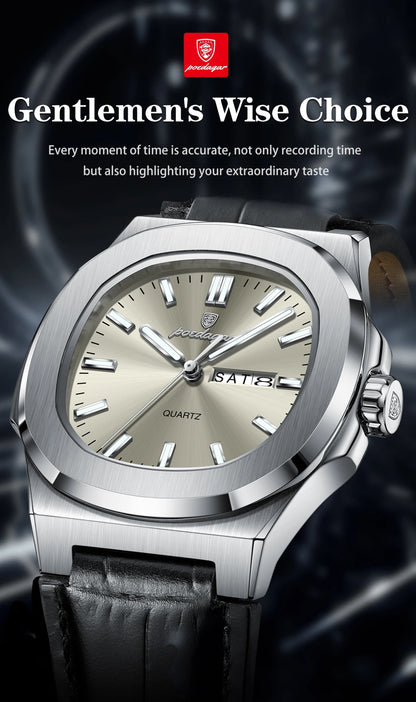 High Quality Watch For Men Luxury Luminous Waterproof Week Calendar Man Clock Leather Square Men's Quartz Watches Reloj - Checkouts USA