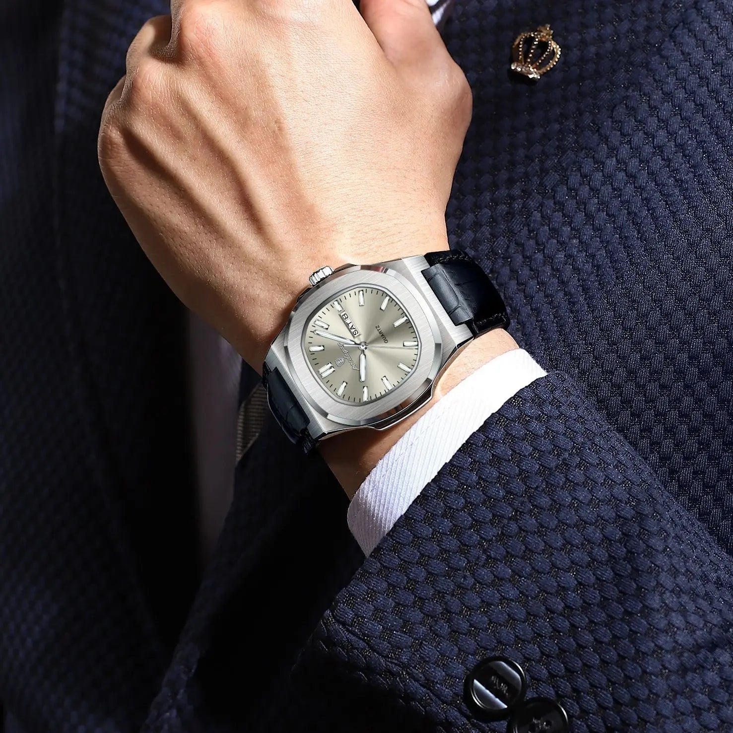 High Quality Watch For Men Luxury Luminous Waterproof Week Calendar Man Clock Leather Square Men's Quartz Watches Reloj - Checkouts USA