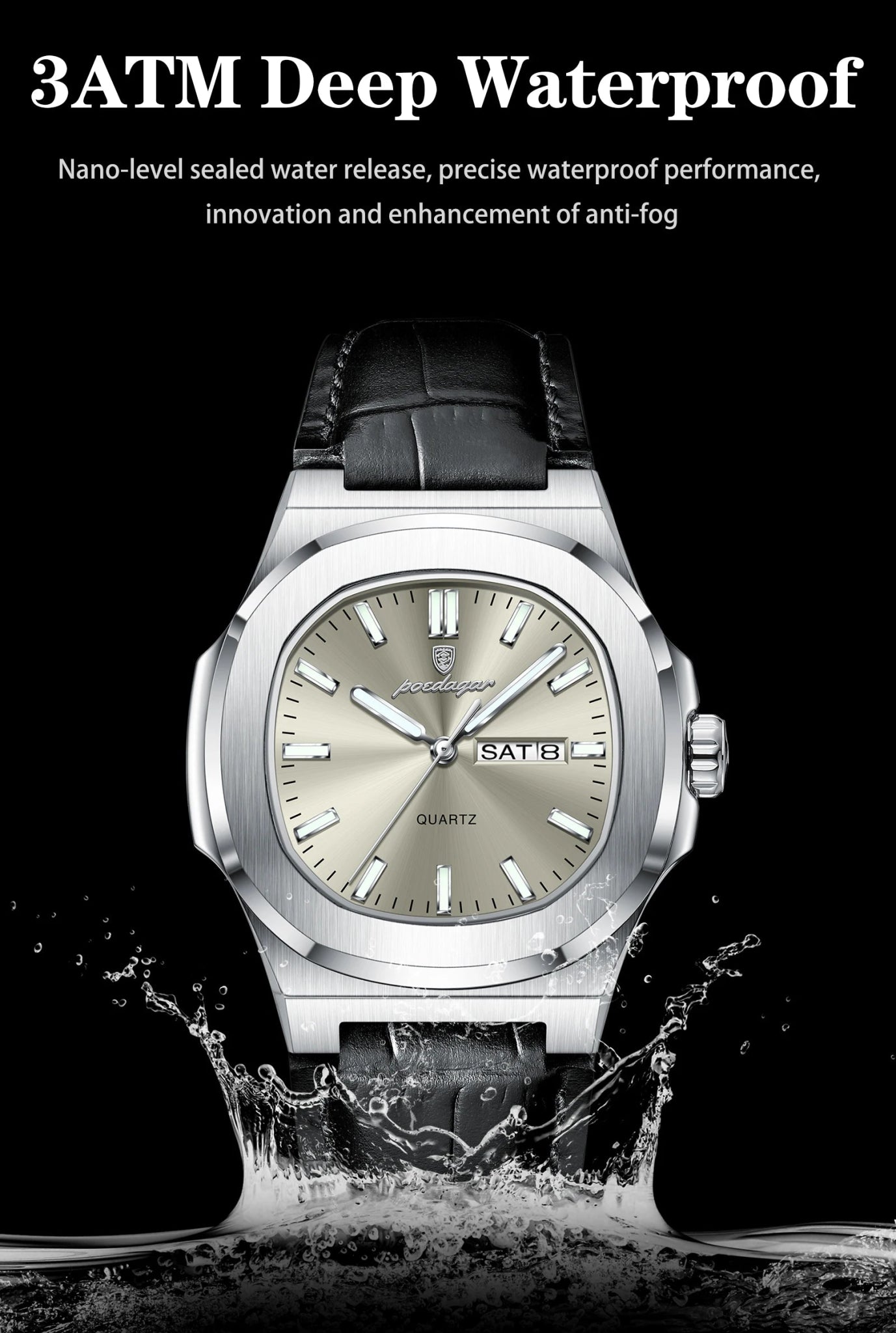 High Quality Watch For Men Luxury Luminous Waterproof Week Calendar Man Clock Leather Square Men's Quartz Watches Reloj - Checkouts USA