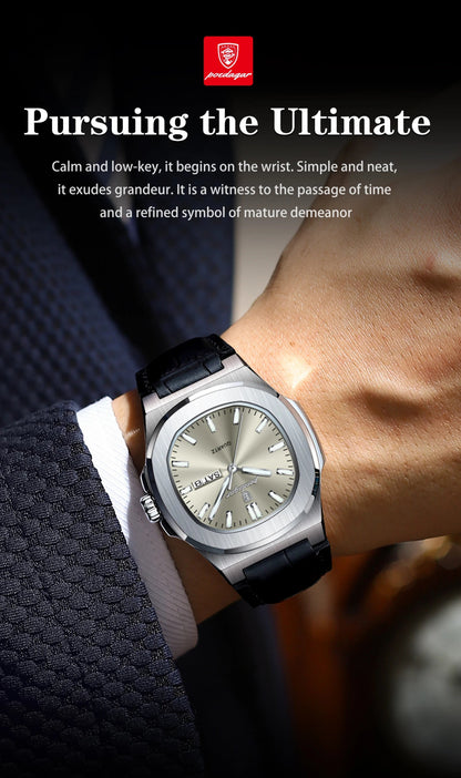 High Quality Watch For Men Luxury Luminous Waterproof Week Calendar Man Clock Leather Square Men's Quartz Watches Reloj - Checkouts USA