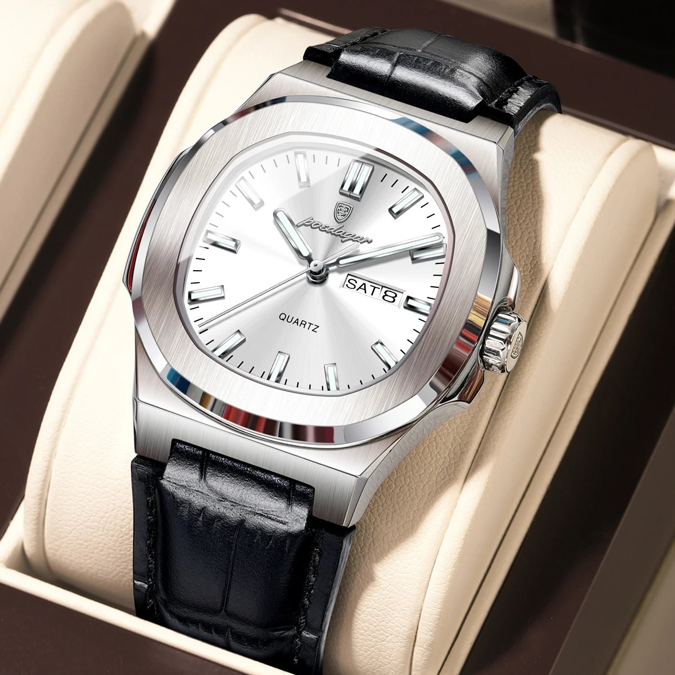 High Quality Watch For Men Luxury Luminous Waterproof Week Calendar Man Clock Leather Square Men's Quartz Watches Reloj - Checkouts USA