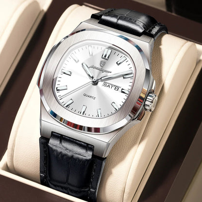 High Quality Watch For Men Luxury Luminous Waterproof Week Calendar Man Clock Leather Square Men's Quartz Watches Reloj - Checkouts USA