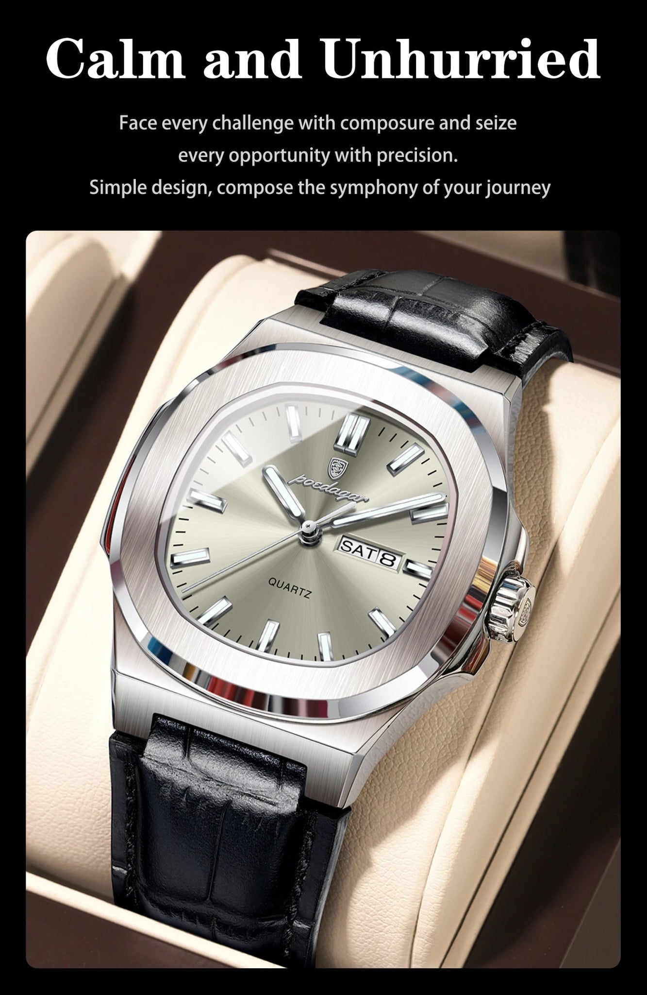 High Quality Watch For Men Luxury Luminous Waterproof Week Calendar Man Clock Leather Square Men's Quartz Watches Reloj - Checkouts USA