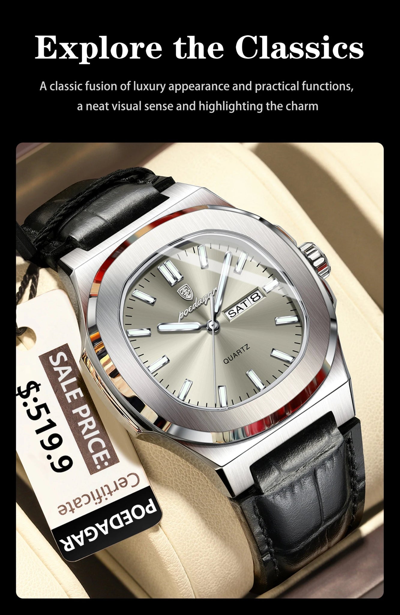 High Quality Watch For Men Luxury Luminous Waterproof Week Calendar Man Clock Leather Square Men's Quartz Watches Reloj - Checkouts USA