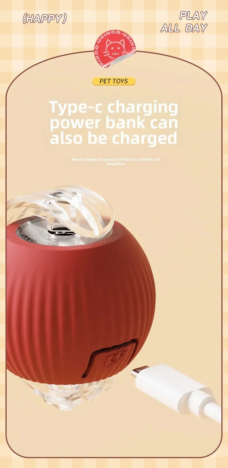 Interactive Dog Toys Rechargeable Pet Interactive Toys Electric Cats Ball Automatic Rolling Fake Tail Ball Dog Cats Toy - Furbury