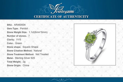 Jewelry Palace 1.1ct Genuine Natural Peridot 925 Sterling Silver Solitaire Ring for Woman Fashion Gemstone Jewelry Wedding Gift - Checkouts USA