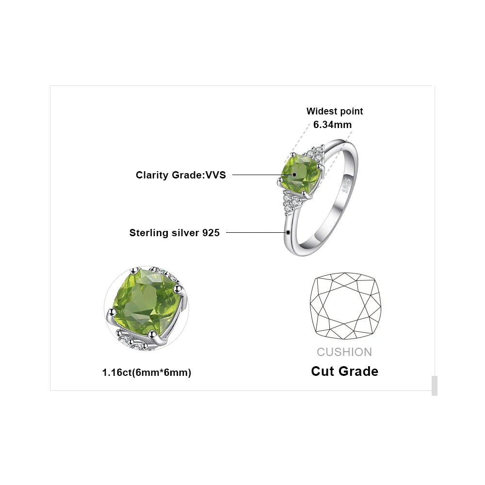 Jewelry Palace 1.1ct Genuine Natural Peridot 925 Sterling Silver Solitaire Ring for Woman Fashion Gemstone Jewelry Wedding Gift - Checkouts USA