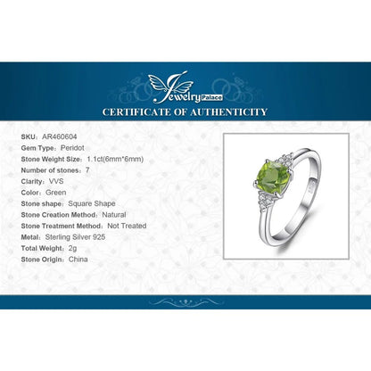 Jewelry Palace 1.1ct Genuine Natural Peridot 925 Sterling Silver Solitaire Ring for Woman Fashion Gemstone Jewelry Wedding Gift - Checkouts USA