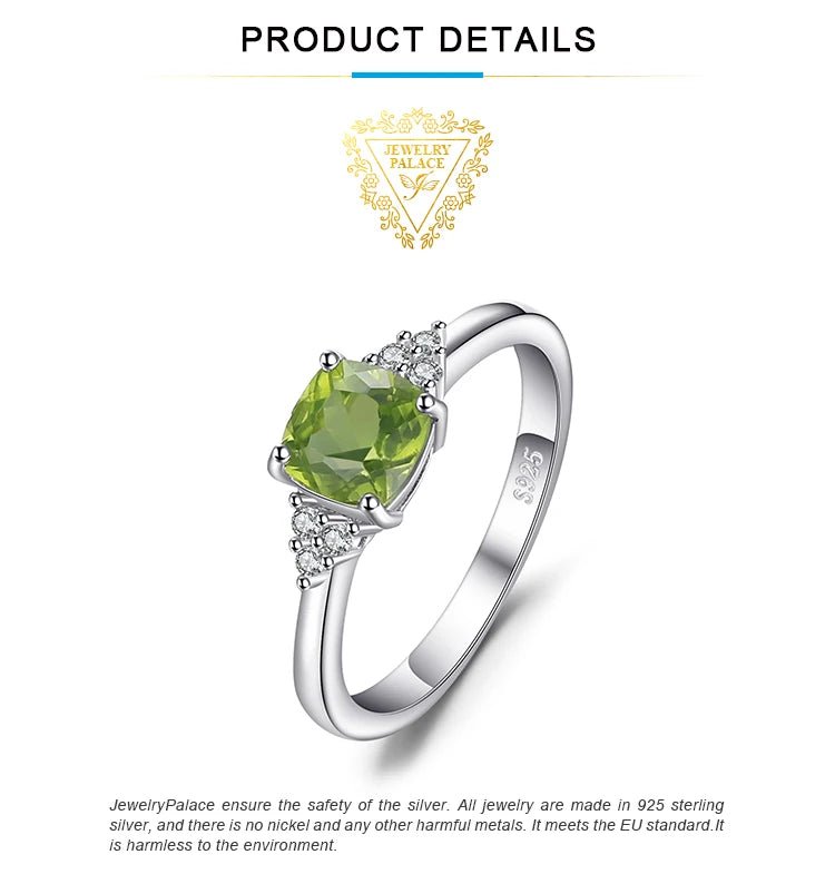 Jewelry Palace 1.1ct Genuine Natural Peridot 925 Sterling Silver Solitaire Ring for Woman Fashion Gemstone Jewelry Wedding Gift - Checkouts USA