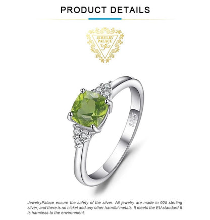 Jewelry Palace 1.1ct Genuine Natural Peridot 925 Sterling Silver Solitaire Ring for Woman Fashion Gemstone Jewelry Wedding Gift - Checkouts USA