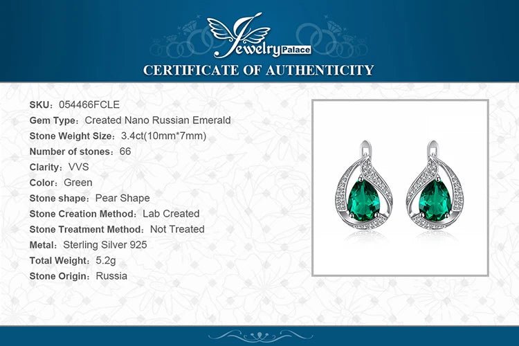 Jewelry Palace Ship From U.S. Green Simulated Nano Emerald 925 Sterling Silver Hoop Clip Earrings for Women Jewelry - Checkouts USA