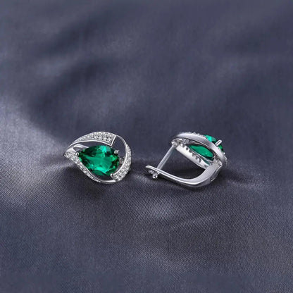 Jewelry Palace Ship From U.S. Green Simulated Nano Emerald 925 Sterling Silver Hoop Clip Earrings for Women Jewelry - Checkouts USA