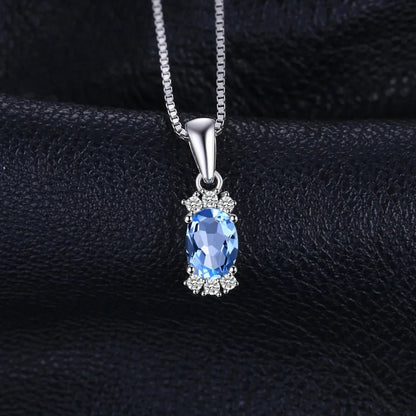 JewelryPalace Natural Oval Sky Blue Topaz 925 Sterling Silver Pendant Necklace for Women Fine Jewelry Gemstone Choker No Chain - Checkouts USA
