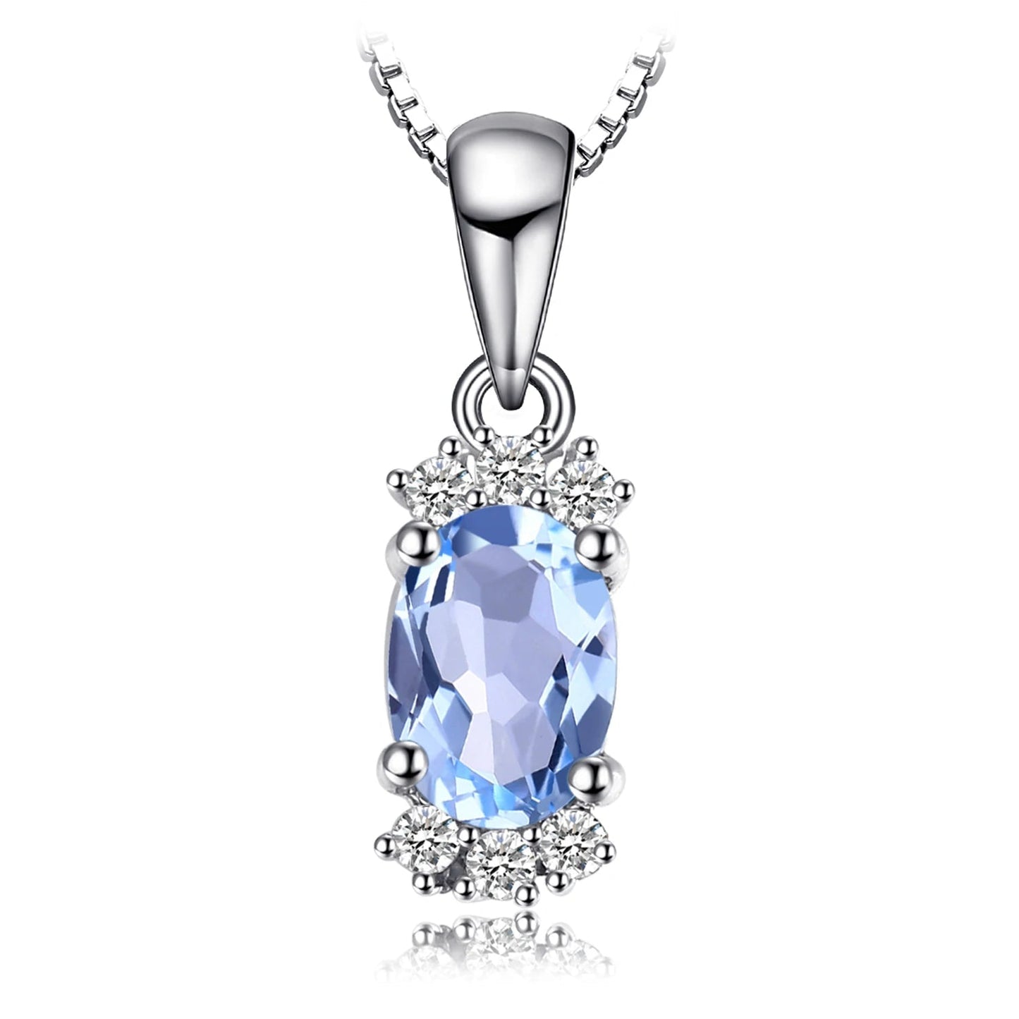 JewelryPalace Natural Oval Sky Blue Topaz 925 Sterling Silver Pendant Necklace for Women Fine Jewelry Gemstone Choker No Chain - Checkouts USA