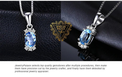 JewelryPalace Natural Oval Sky Blue Topaz 925 Sterling Silver Pendant Necklace for Women Fine Jewelry Gemstone Choker No Chain - Checkouts USA