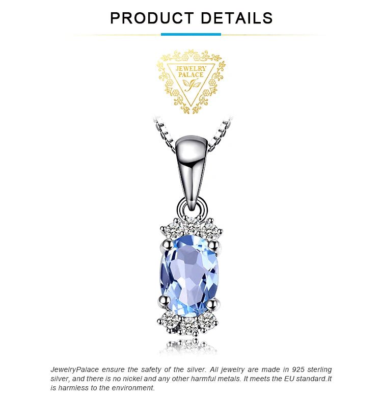 JewelryPalace Natural Oval Sky Blue Topaz 925 Sterling Silver Pendant Necklace for Women Fine Jewelry Gemstone Choker No Chain - Checkouts USA