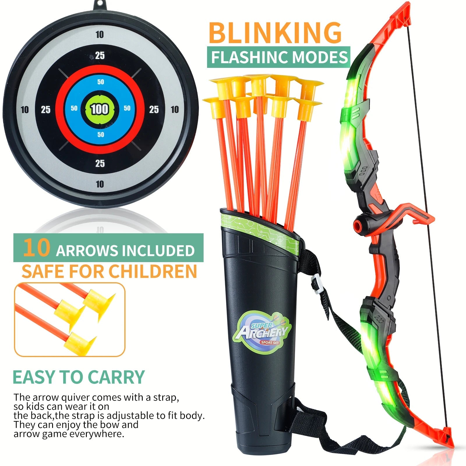 Kids LED Archery Toy Set, Hand - Eye Coordination Training, Multiple Options, Indoor Outdoor Sports Gift, Christmas/Halloween - Checkouts USA