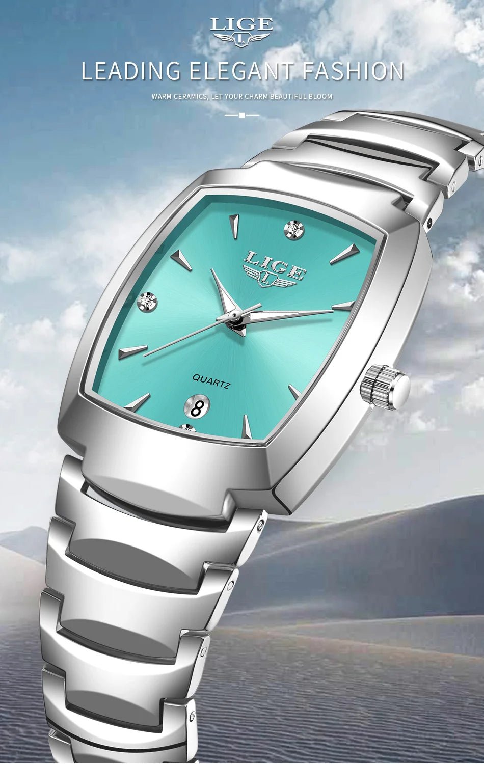 LIGE Elegant Square Women Watch Fashion Waterproof Quartz Wristwatch Luxury Stainless Steel Calendar Classic Ladies Watches+Box - Checkouts USA