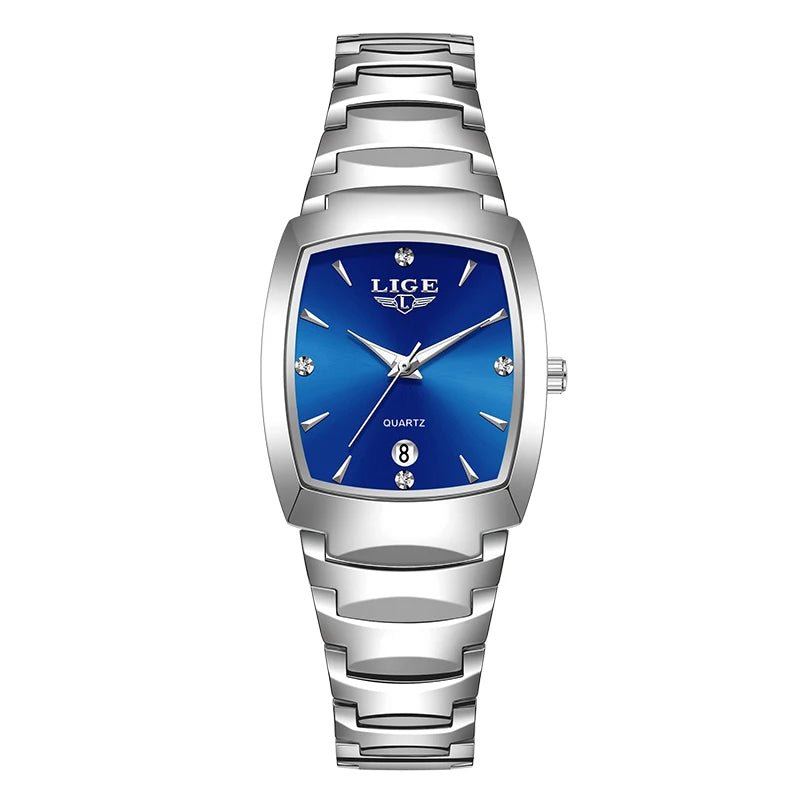 LIGE Elegant Square Women Watch Fashion Waterproof Quartz Wristwatch Luxury Stainless Steel Calendar Classic Ladies Watches+Box - Checkouts USA