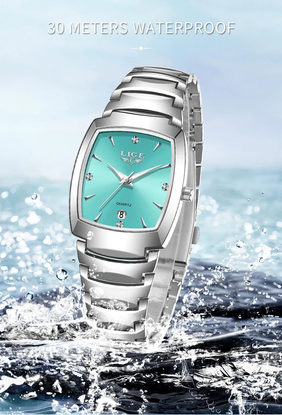 LIGE Elegant Square Women Watch Fashion Waterproof Quartz Wristwatch Luxury Stainless Steel Calendar Classic Ladies Watches+Box - Checkouts USA