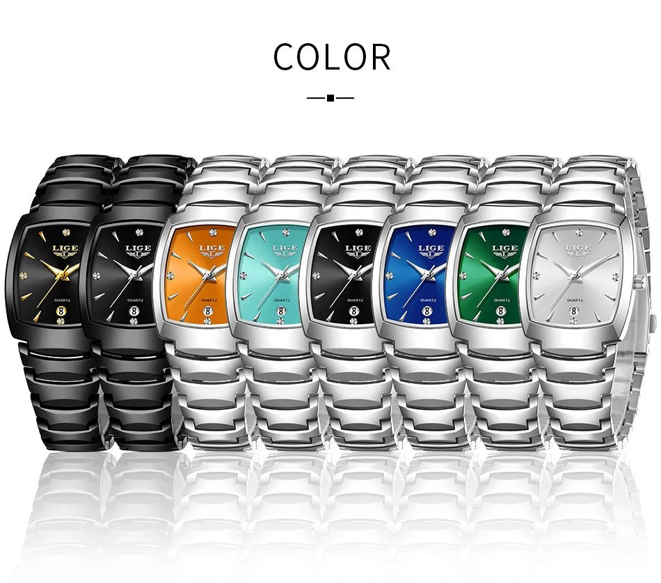 LIGE Elegant Square Women Watch Fashion Waterproof Quartz Wristwatch Luxury Stainless Steel Calendar Classic Ladies Watches+Box - Checkouts USA