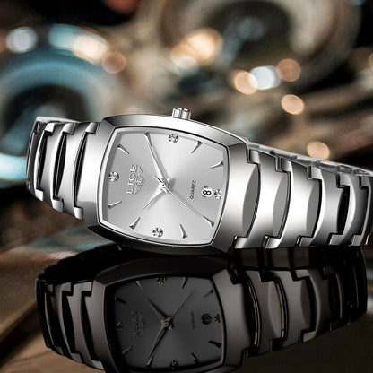 LIGE Elegant Square Women Watch Fashion Waterproof Quartz Wristwatch Luxury Stainless Steel Calendar Classic Ladies Watches+Box - Checkouts USA
