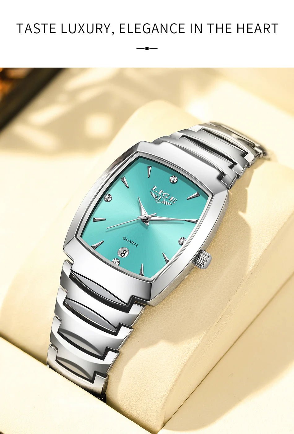 LIGE Elegant Square Women Watch Fashion Waterproof Quartz Wristwatch Luxury Stainless Steel Calendar Classic Ladies Watches+Box - Checkouts USA
