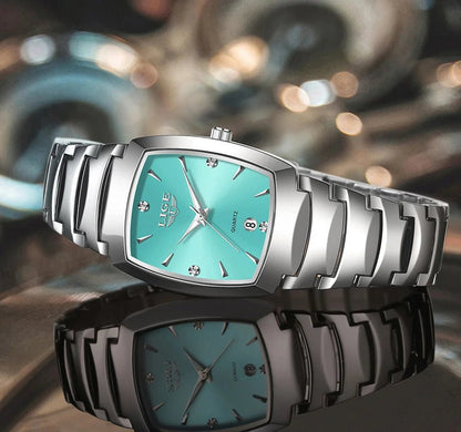 LIGE Elegant Square Women Watch Fashion Waterproof Quartz Wristwatch Luxury Stainless Steel Calendar Classic Ladies Watches+Box - Checkouts USA