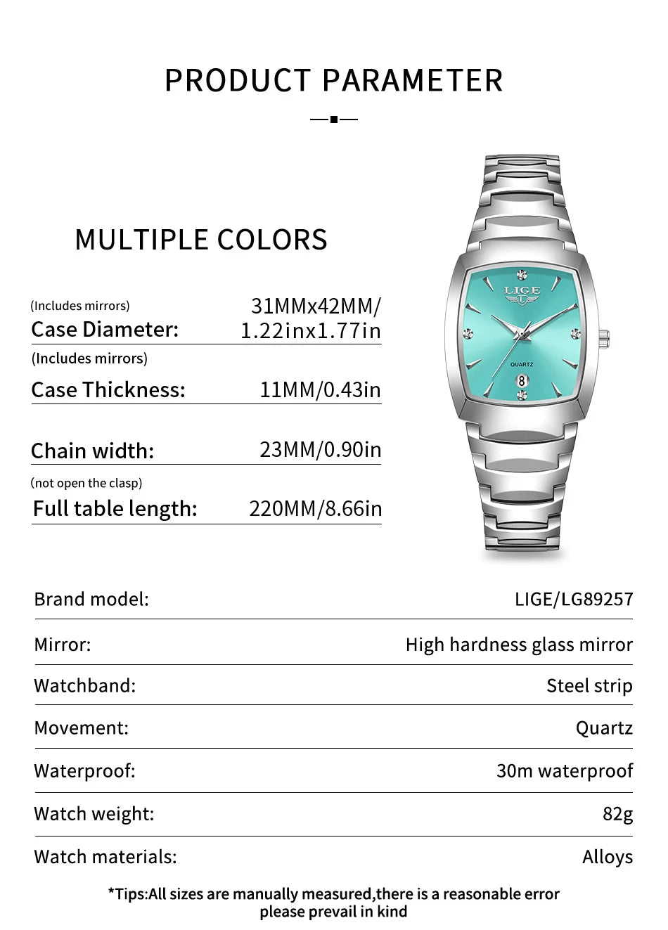 LIGE Elegant Square Women Watch Fashion Waterproof Quartz Wristwatch Luxury Stainless Steel Calendar Classic Ladies Watches+Box - Checkouts USA