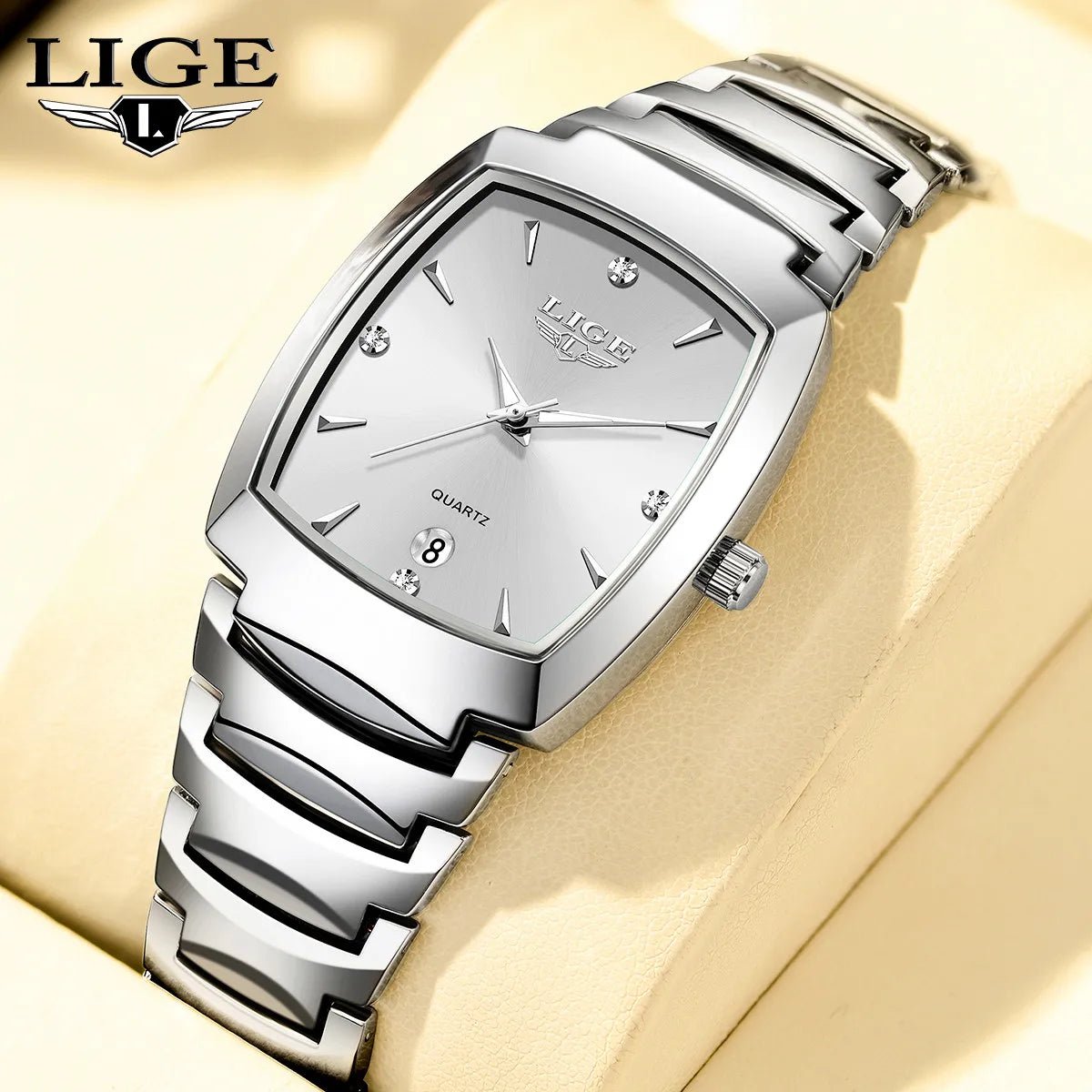 LIGE Elegant Square Women Watch Fashion Waterproof Quartz Wristwatch Luxury Stainless Steel Calendar Classic Ladies Watches+Box - Checkouts USA