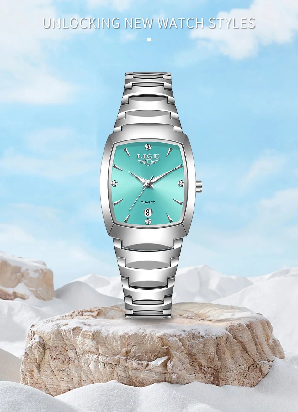 LIGE Elegant Square Women Watch Fashion Waterproof Quartz Wristwatch Luxury Stainless Steel Calendar Classic Ladies Watches+Box - Checkouts USA