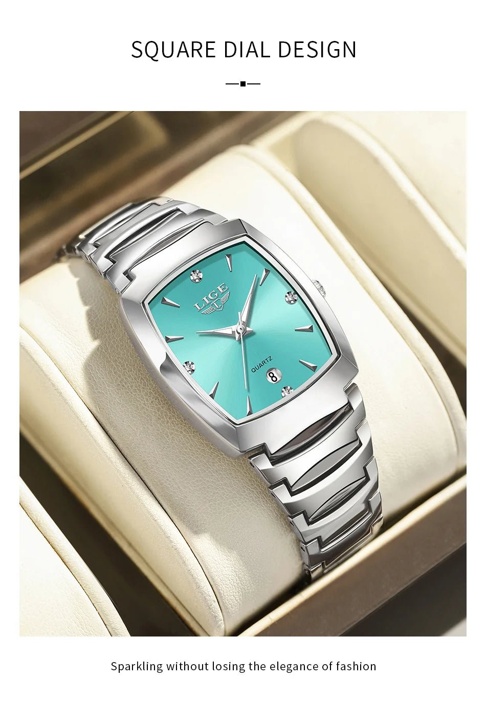 LIGE Elegant Square Women Watch Fashion Waterproof Quartz Wristwatch Luxury Stainless Steel Calendar Classic Ladies Watches+Box - Checkouts USA