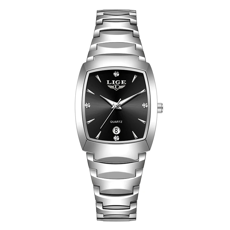 LIGE Elegant Square Women Watch Fashion Waterproof Quartz Wristwatch Luxury Stainless Steel Calendar Classic Ladies Watches+Box - Checkouts USA