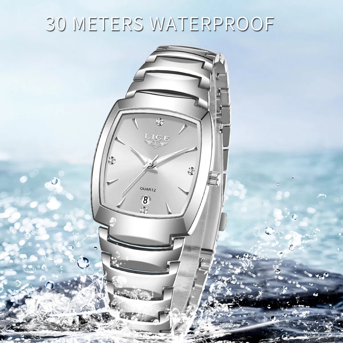 LIGE Elegant Square Women Watch Fashion Waterproof Quartz Wristwatch Luxury Stainless Steel Calendar Classic Ladies Watches+Box - Checkouts USA