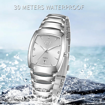 LIGE Elegant Square Women Watch Fashion Waterproof Quartz Wristwatch Luxury Stainless Steel Calendar Classic Ladies Watches+Box - Checkouts USA