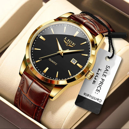 LIGE Man Watch Fashion Leather Strap Mens Watches Military Sport Waterproof Calendar Quartz Wristwatches Male Clock Reloj Hombre - Checkouts USA