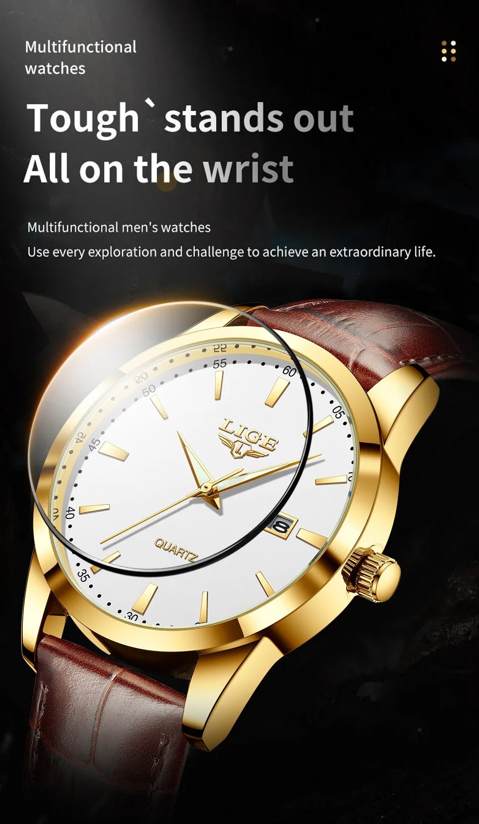 LIGE Man Watch Fashion Leather Strap Mens Watches Military Sport Waterproof Calendar Quartz Wristwatches Male Clock Reloj Hombre - Checkouts USA