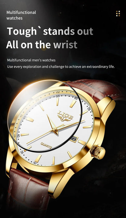 LIGE Man Watch Fashion Leather Strap Mens Watches Military Sport Waterproof Calendar Quartz Wristwatches Male Clock Reloj Hombre - Checkouts USA
