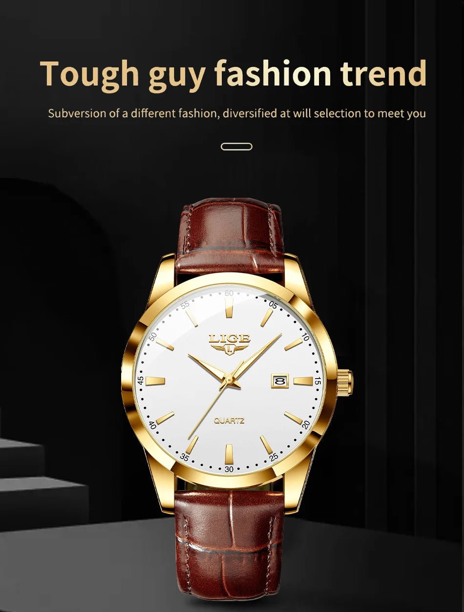 LIGE Man Watch Fashion Leather Strap Mens Watches Military Sport Waterproof Calendar Quartz Wristwatches Male Clock Reloj Hombre - Checkouts USA