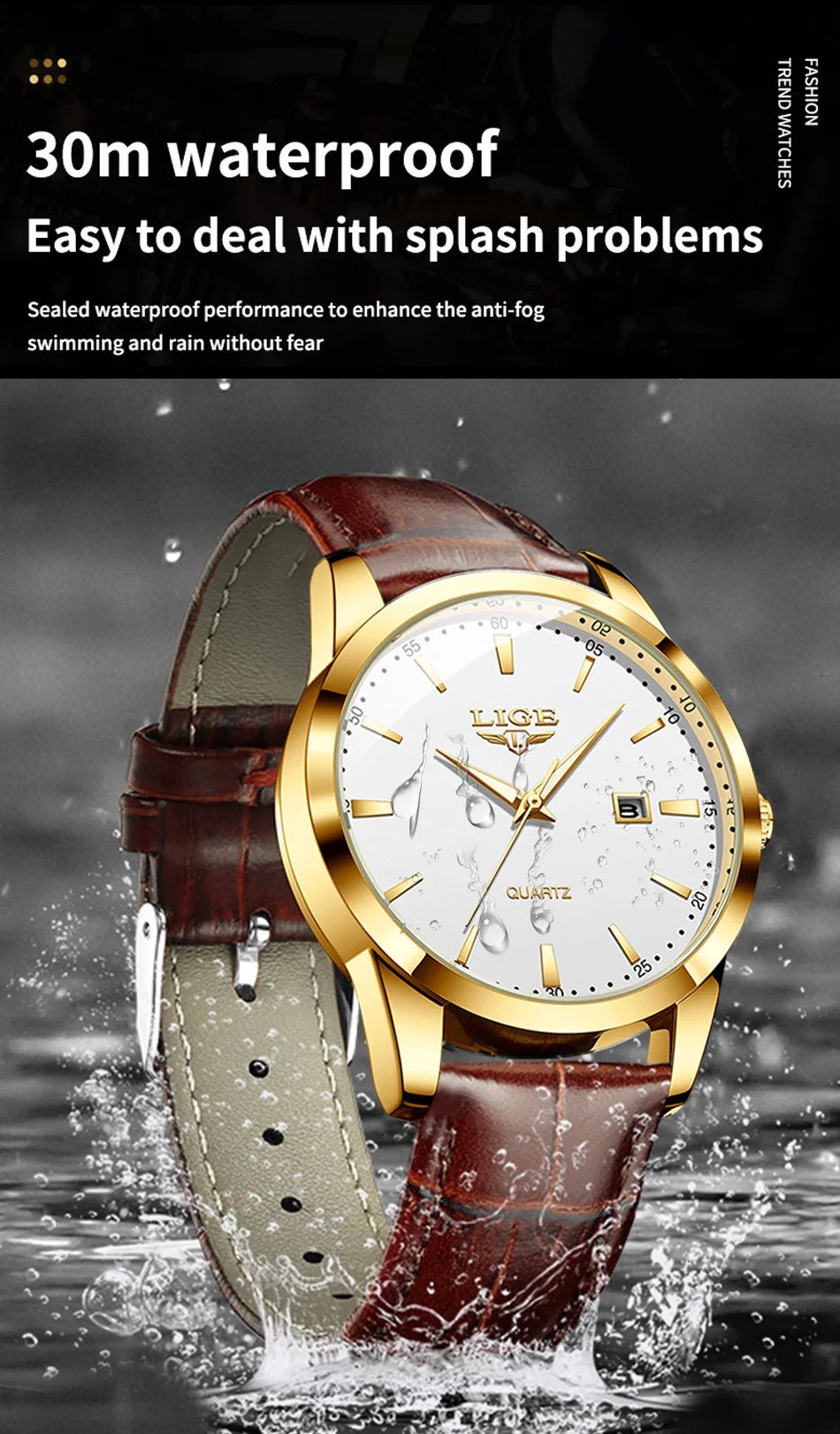 LIGE Man Watch Fashion Leather Strap Mens Watches Military Sport Waterproof Calendar Quartz Wristwatches Male Clock Reloj Hombre - Checkouts USA