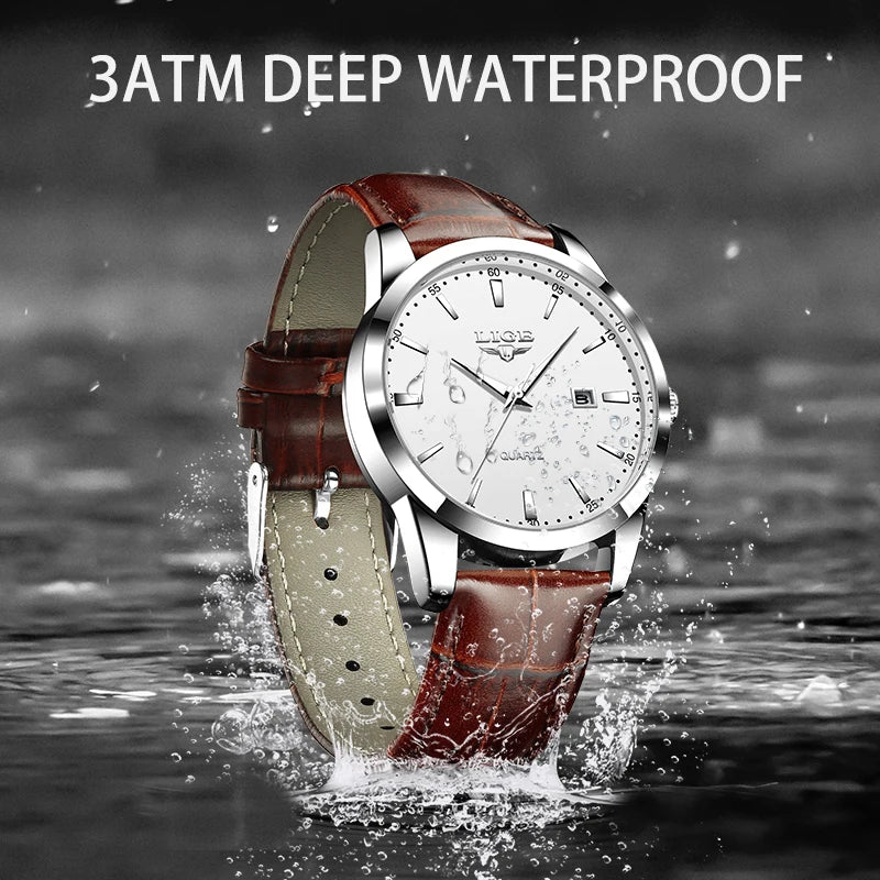 LIGE Man Watch Fashion Leather Strap Mens Watches Military Sport Waterproof Calendar Quartz Wristwatches Male Clock Reloj Hombre - Checkouts USA
