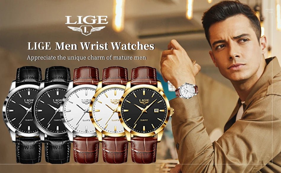 LIGE Man Watch Fashion Leather Strap Mens Watches Military Sport Waterproof Calendar Quartz Wristwatches Male Clock Reloj Hombre - Checkouts USA